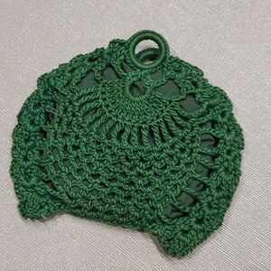 Vintage Handmade Crocheted Dark Green Coin Purse 124
